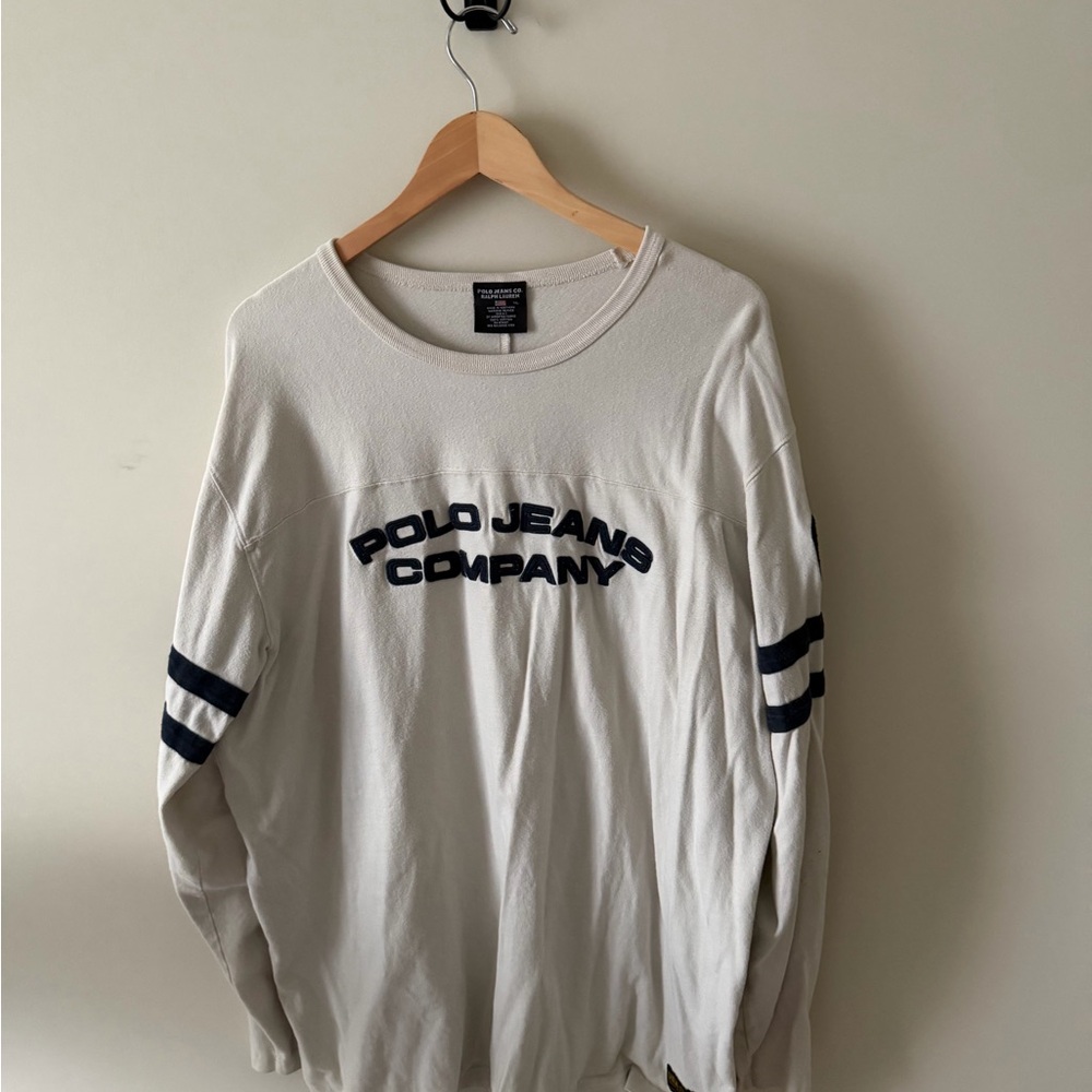 Ralph Lauren Cream Long Sleeve Tee with Navy Accents